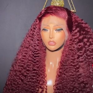 Burgundy Full Frontal Long Curly Wig